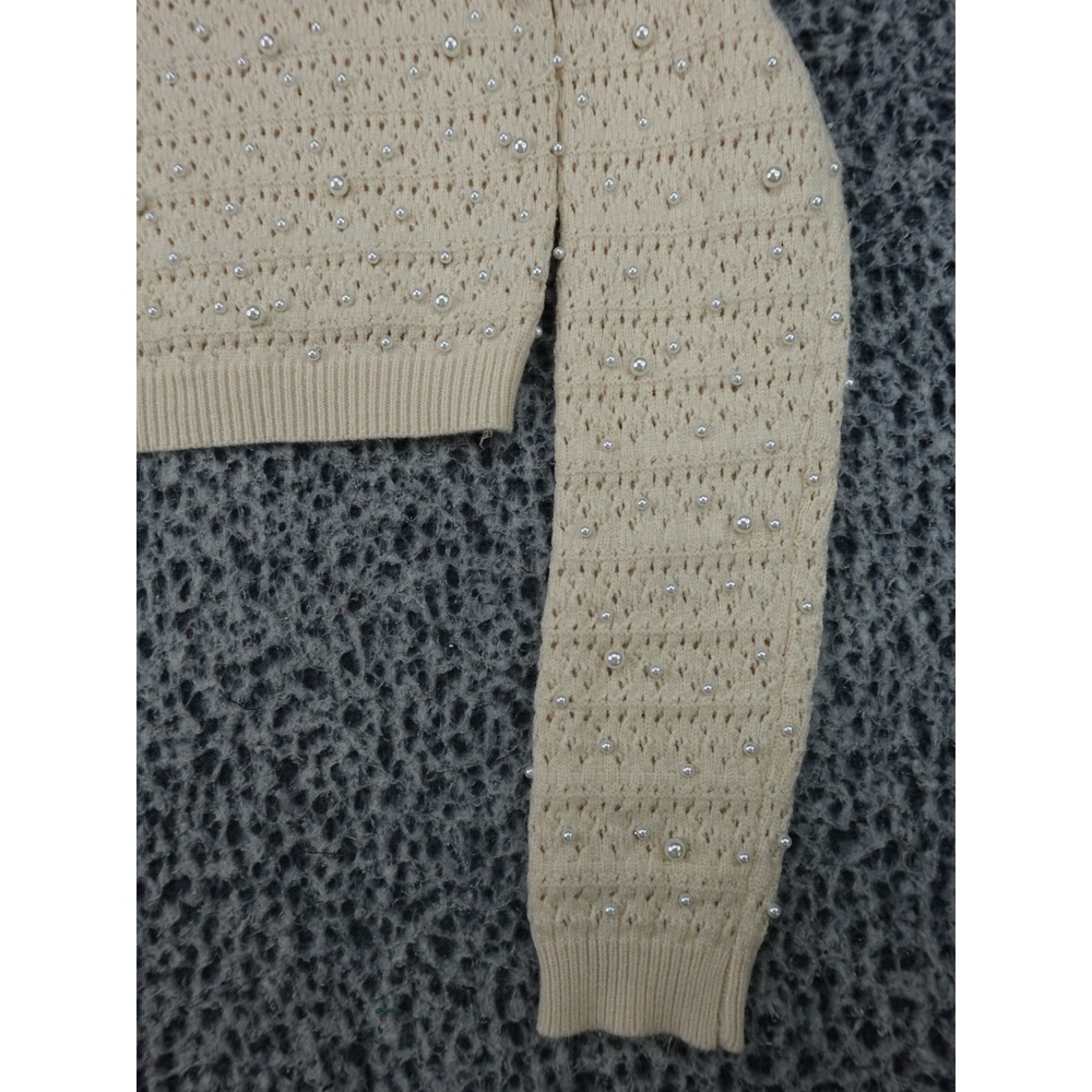 Altar'd‎ State Sweater Womens Medium Cream Pearl Pointelle Cropped Knit - Picture 4 of 11